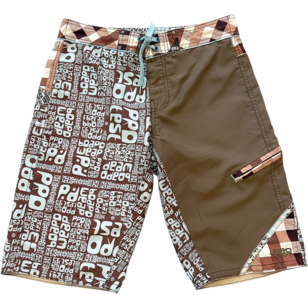 Protest Kids Board Shorts Brown Blue Multi Pattern Swim‎ Trunks Size 164 Relaxed